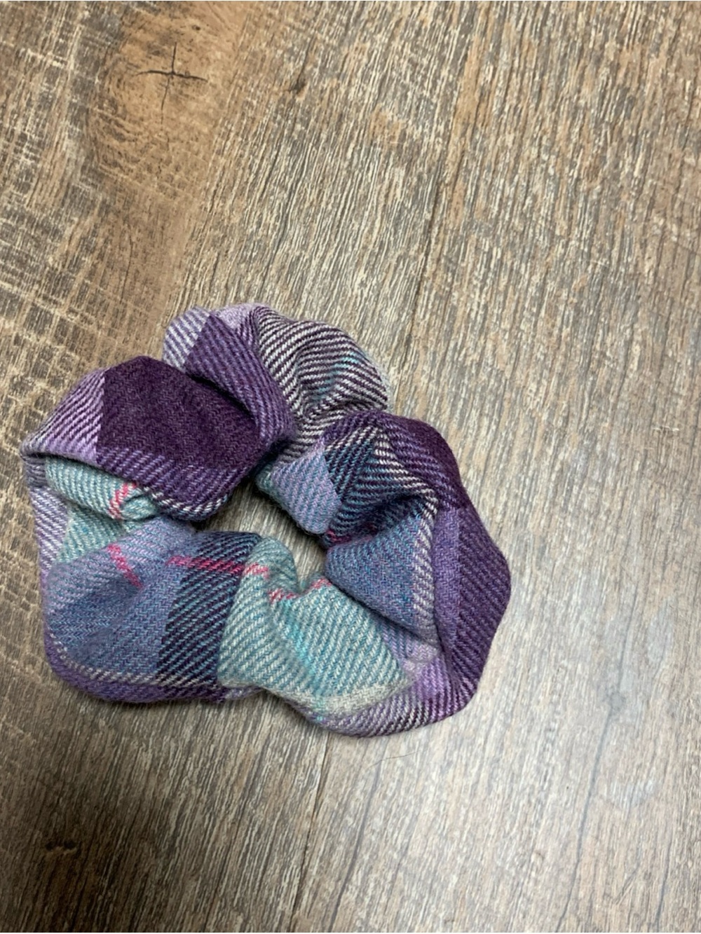 Purple Plaid Fabric Scrunchie - Women's Hair Accessory